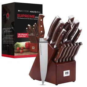 15-Piece Kitchen Knife Set With Block - German Knife Set - Stainless