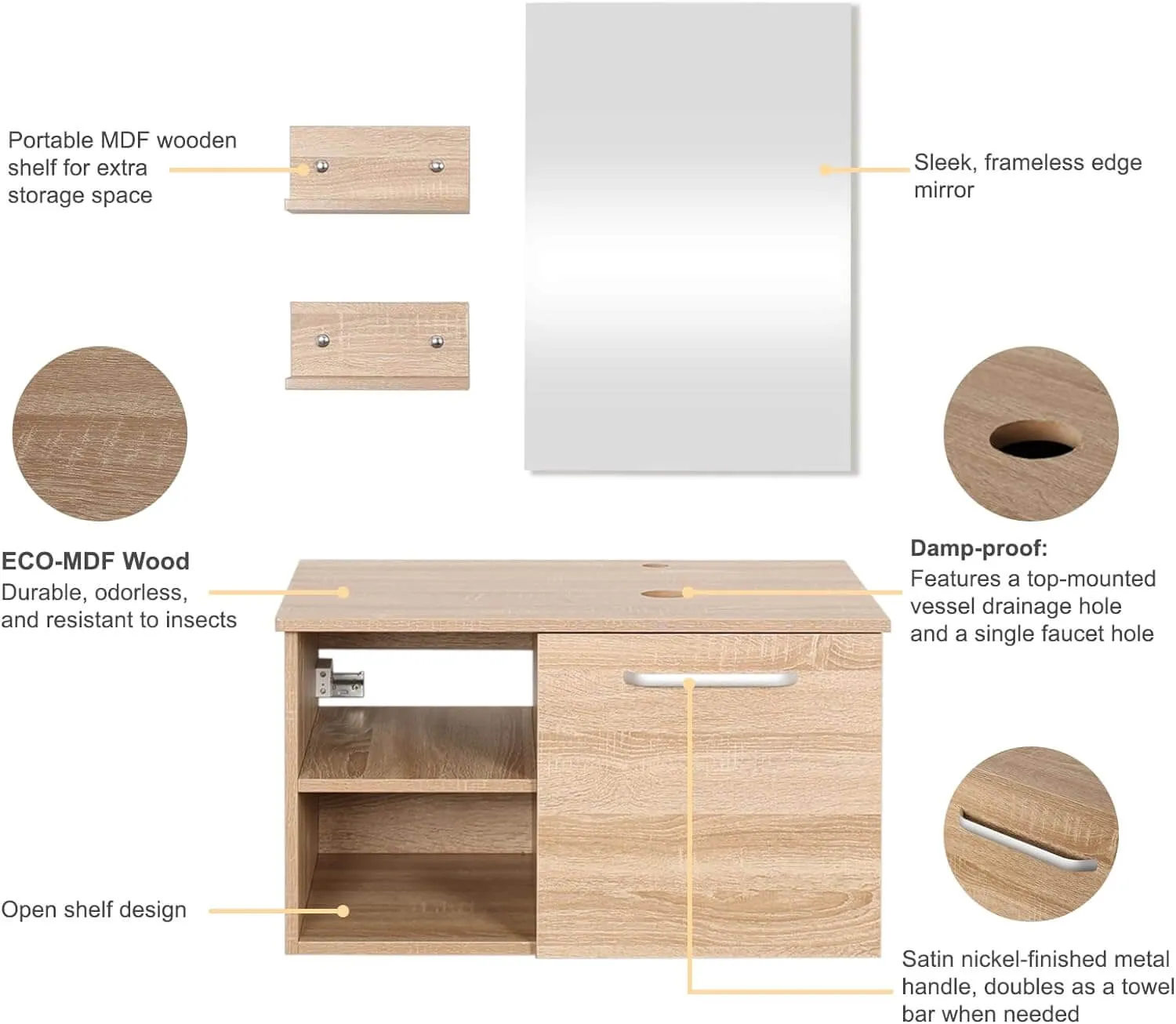 28 Inch Floating Bathroom Vanity Without Sink BA040