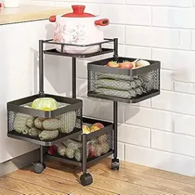 3 Tiers Rotatable Storage Trolley - Square