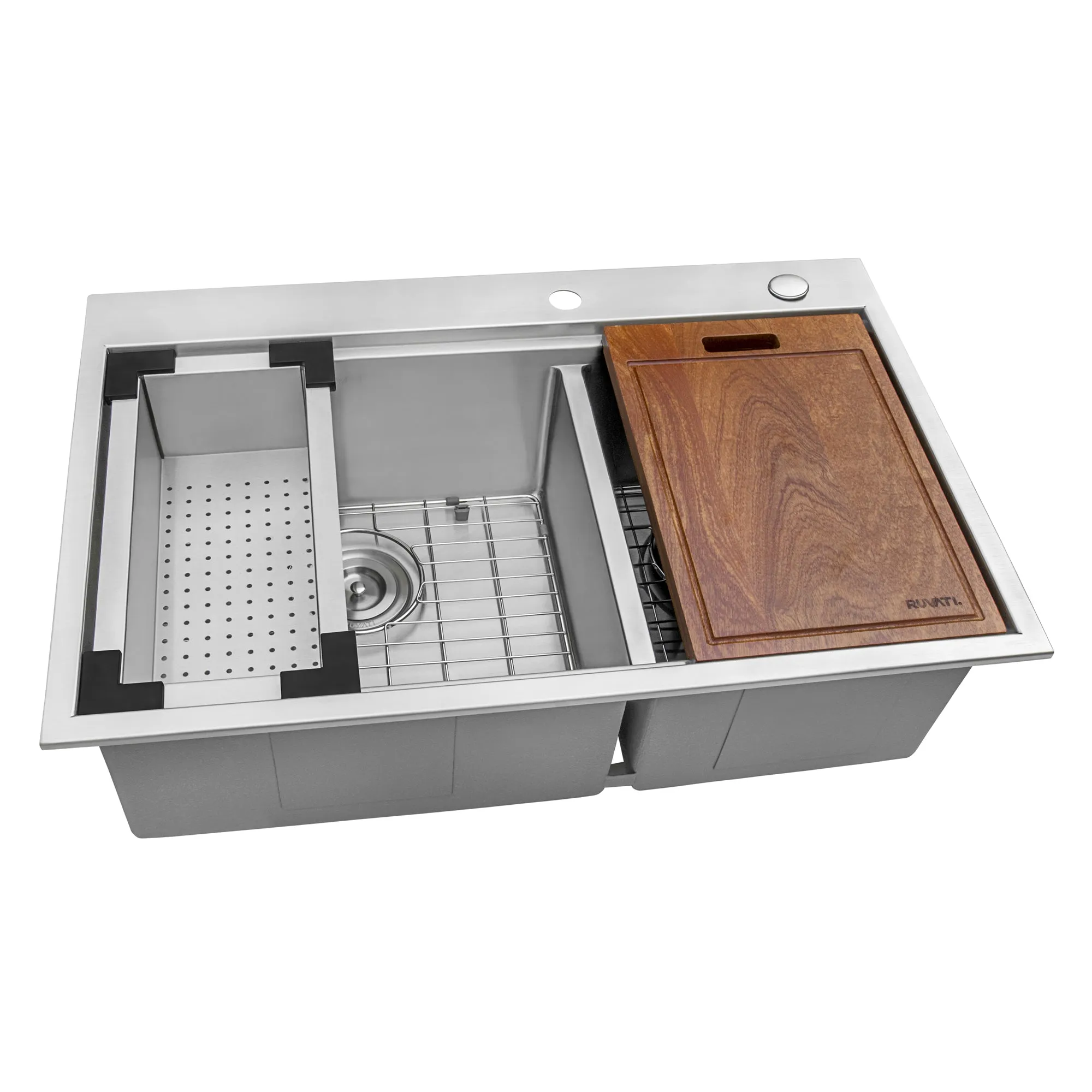 33 x 22 inch Workstation Drop-in 60/40 Double Bowl Topmount Tight Radius 16 Gauge Stainless Steel Ledge Kitchen Sink