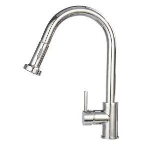 360 Swivel Kitchen Faucet with Pull Out Spray Head - Stainless Steel Single Handle Tap, Chrome Finish