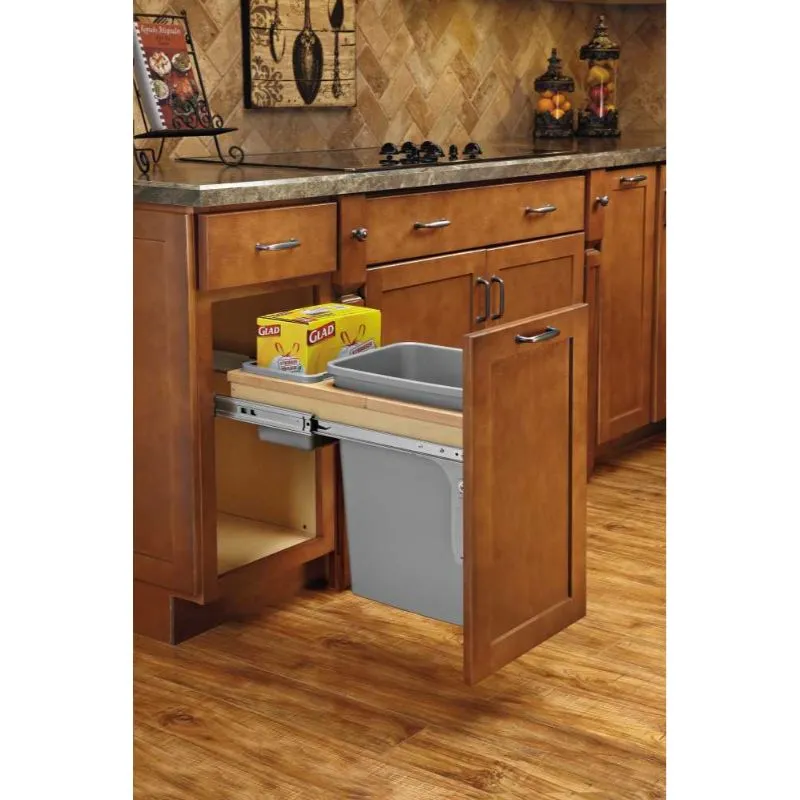 4WCTM Series Natural Maple Top-Mount Double Waste Container Pull-Out Organizer (15" x 24" x 17.88")