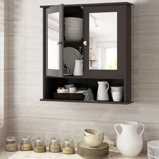 Bathroom Wall Mount Mirror Cabinet Organizer-Brown