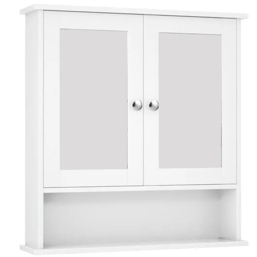 Bathroom Wall Mount Mirror Cabinet Organizer-White