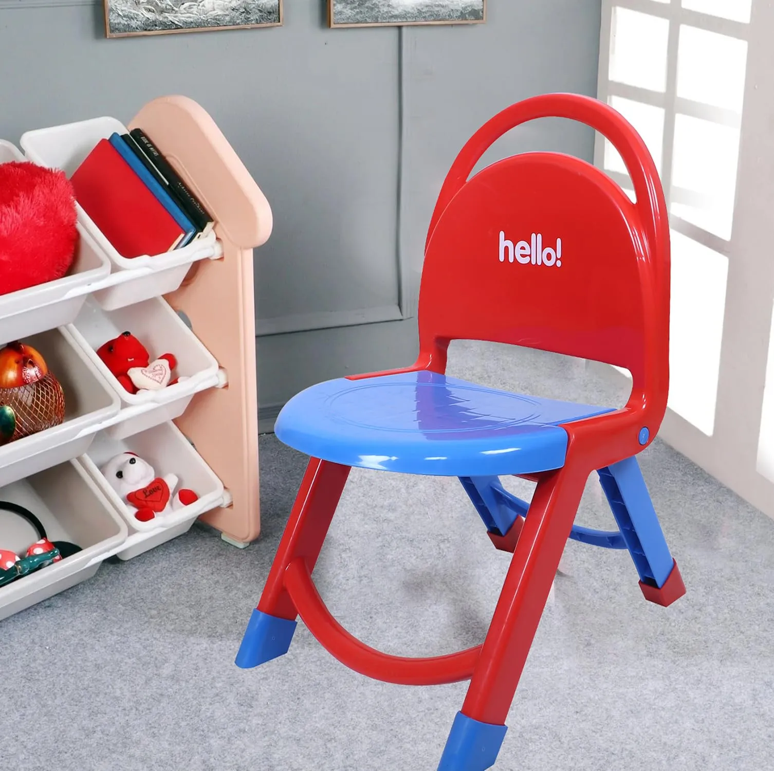 Heart Home Chair for Kids | Plastic Kids Foldable Chair | Baby Chair | School Study Chair | Toddler Chair | Indoor or Outdoor Use for Kids | Capacity 80 Kg | Red & Blue