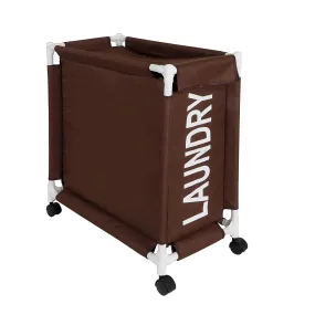 HOKIPO Oxford Fabric Laundry Basket Trolley With Wheels - 65x30x58 cm, Brown