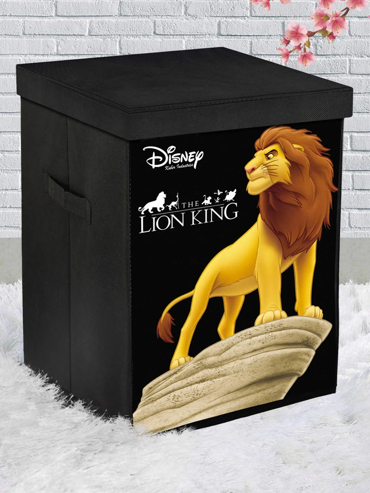 Kuber Industries Disney Lion King Print Non Woven Fabric Foldable Laundry Basket, Toy Storage Basket, Cloth Storage Basket with Lid & Handles (Black)