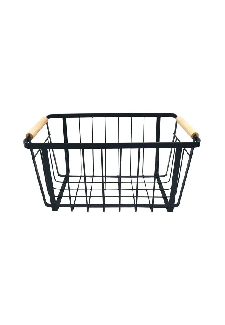 Landmark Black Metal Storage Basket with Wood Handle