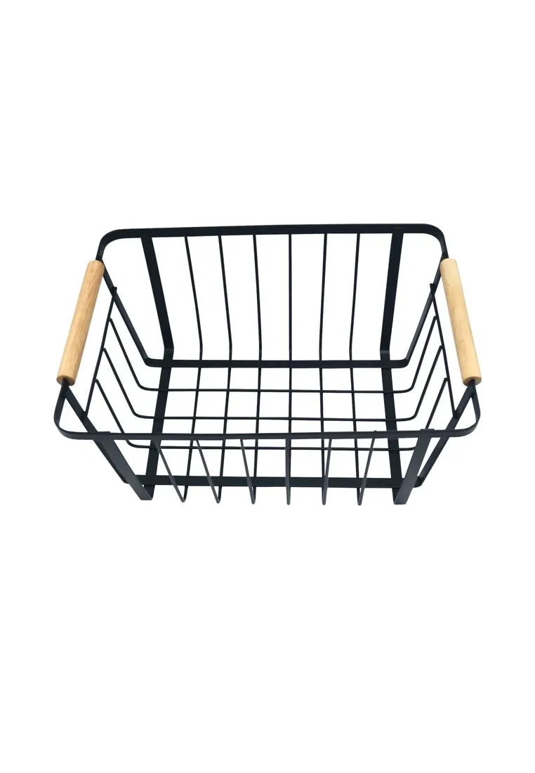 Landmark Black Metal Storage Basket with Wood Handle