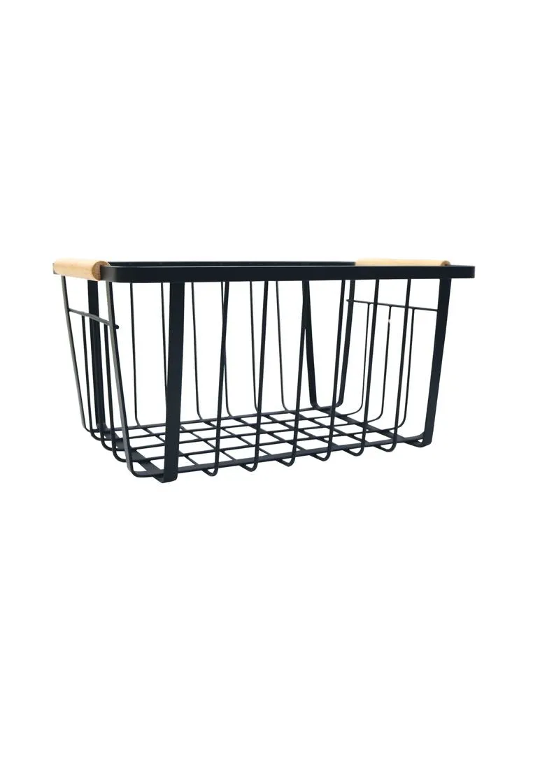 Landmark Black Metal Storage Basket with Wood Handle