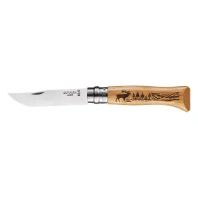 Opinel Traditional Knife Engraved Red Deer S/S 8.5cm Oak