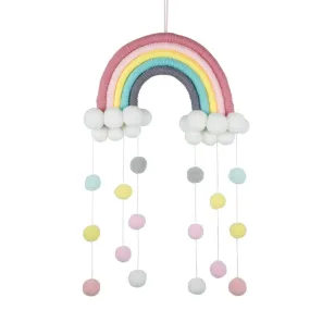 Rainbow Pom Pom Tassel Mobile Grey