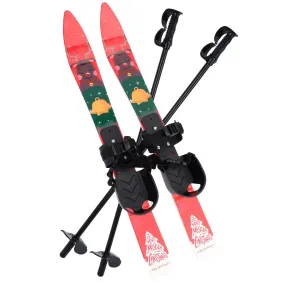 valiant Kid Beginner Snow Skis and Poles, Low-Resistant Ski Boards for Age 4 and Under, Lightweight Sturdy Safe Kids Skiing Equipment, with Christmas Themed , Adjustable Buckle