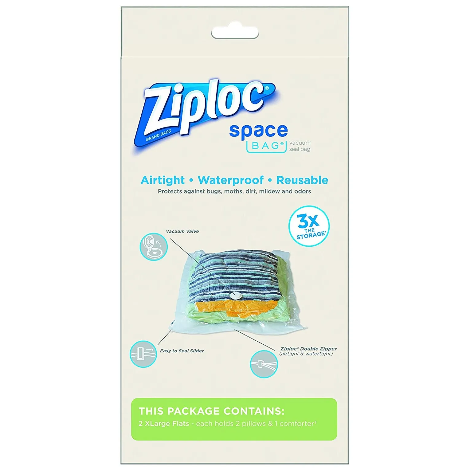 Ziploc 70011 Space Bag Flat Vacuum-Seal Bags, X-Large, 2-Count